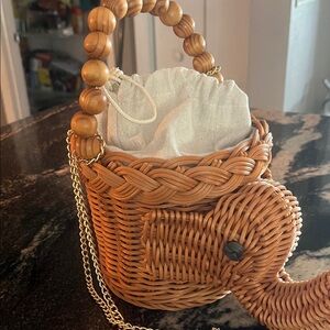 Tommy Bahama Woven Rattan Bag in Tan and Gold